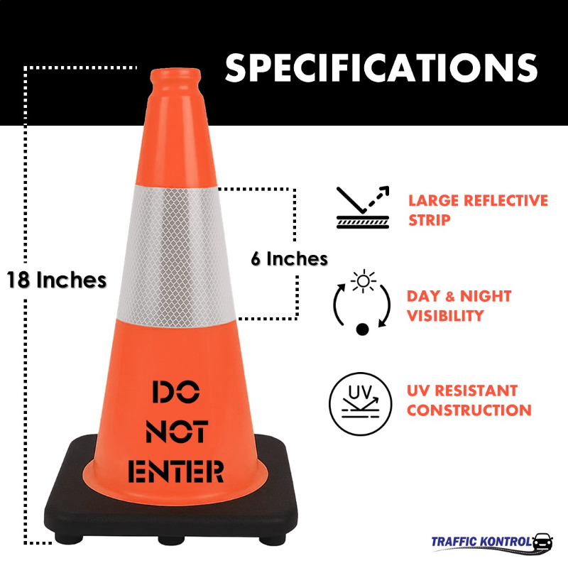 18 inch do not enter traffic safety cone 3 lbs orange 6 inch hi intensity reflective collars 1