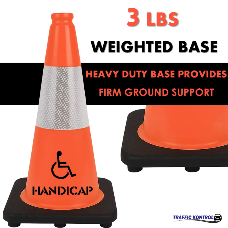 18 inch handicap traffic safety cone 3 lbs orange 6 inch hi intensity reflective collars 3