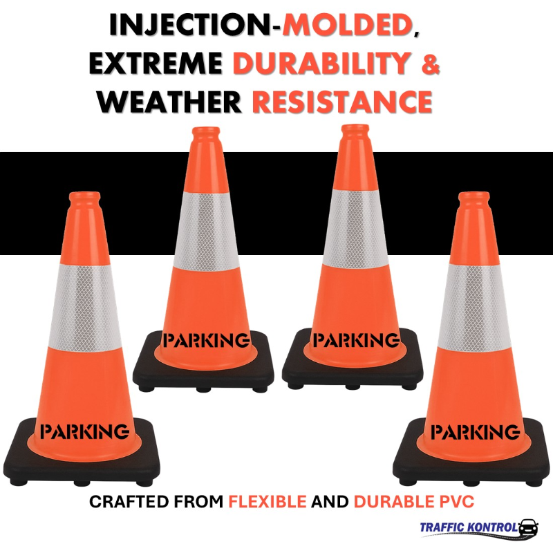 18 inch parking traffic safety cone 3 lbs orange 6 inch hi intensity reflective collars 5