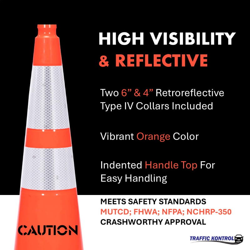28 inch caution traffic safety cone 10 lbs orange 6 inch 4 inch hi intensity reflective collars 2