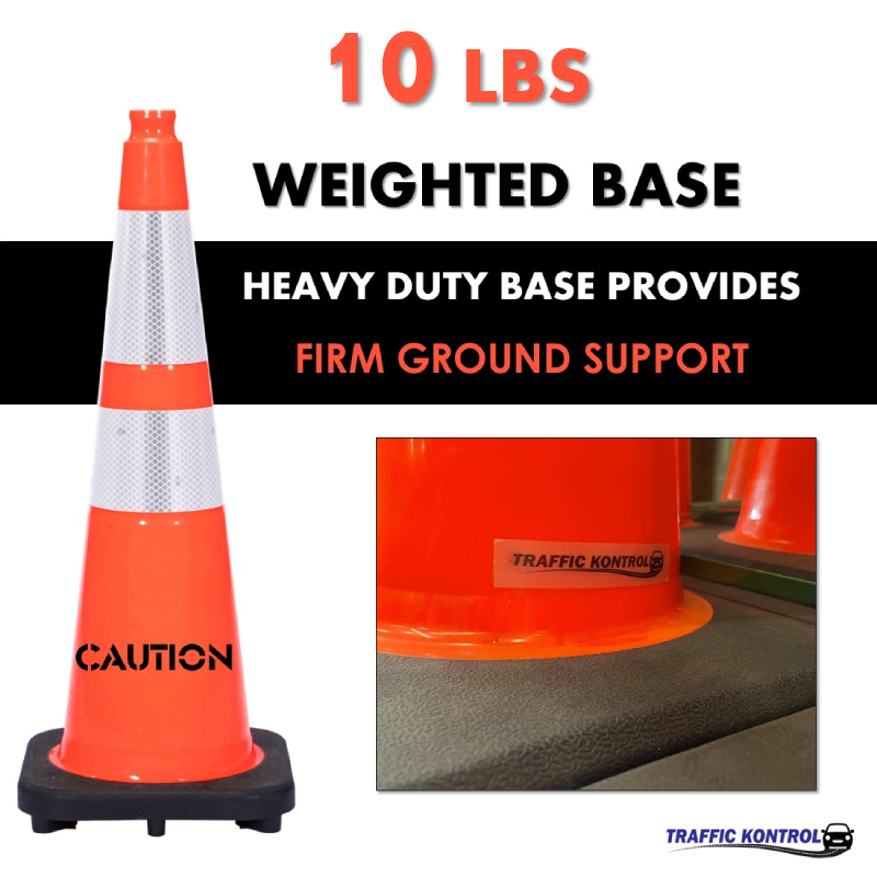 28 inch caution traffic safety cone 10 lbs orange 6 inch 4 inch hi intensity reflective collars 3