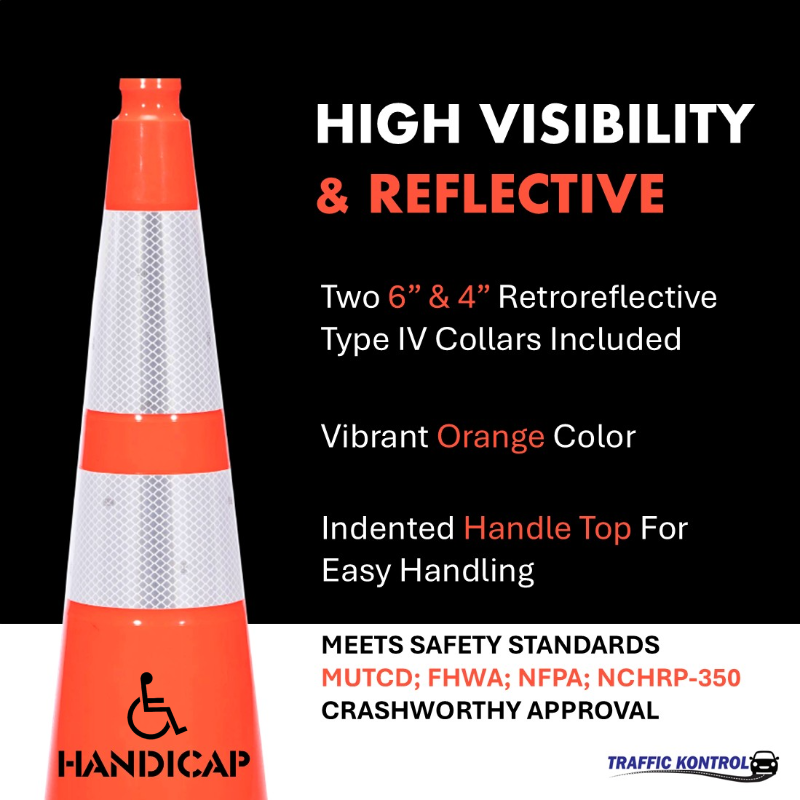 28 inch handicap traffic safety cone 10 lbs orange 6 inch 4 inch hi intensity reflective collars 2
