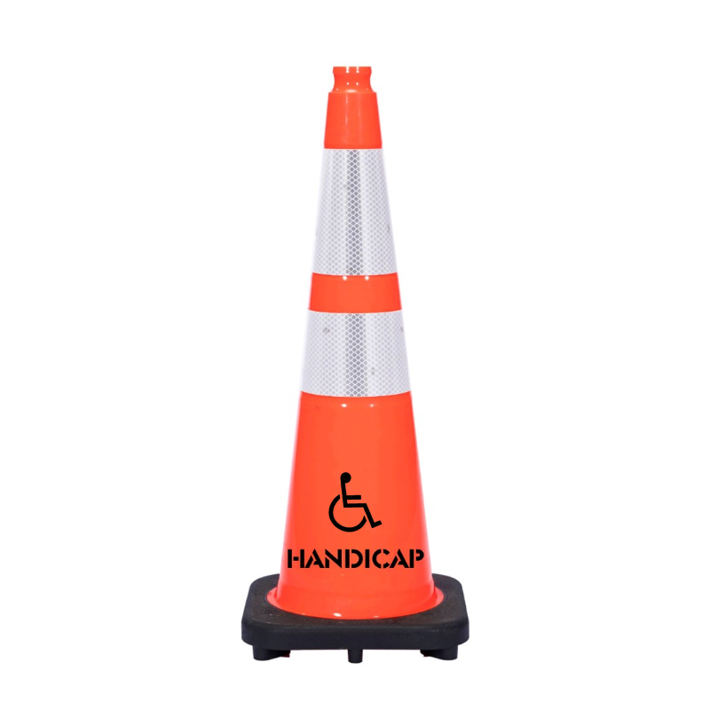 28 inch handicap traffic safety cone 7 lbs orange 6 inch 4 inch hi intensity reflective collars