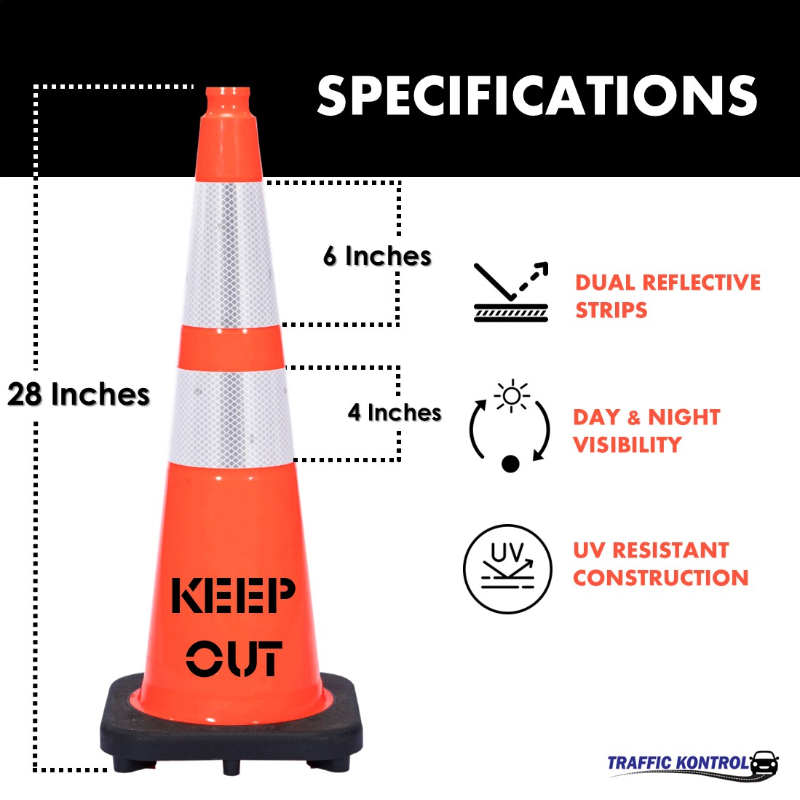 28 inch keep out traffic safety cone 10 lbs orange 6 inch 4 inch hi intensity reflective collars 1