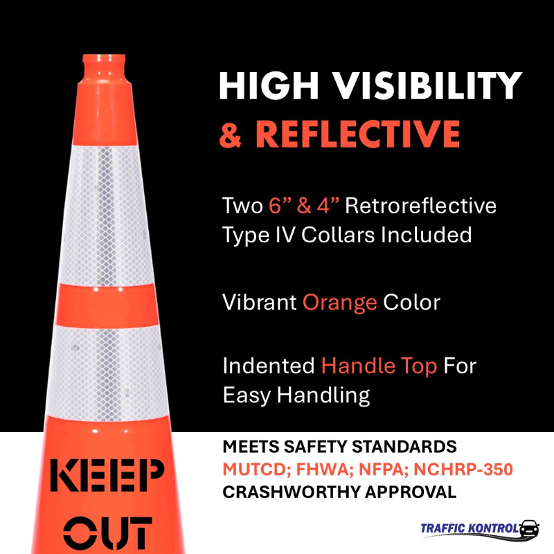 28 inch keep out traffic safety cone 10 lbs orange 6 inch 4 inch hi intensity reflective collars 2