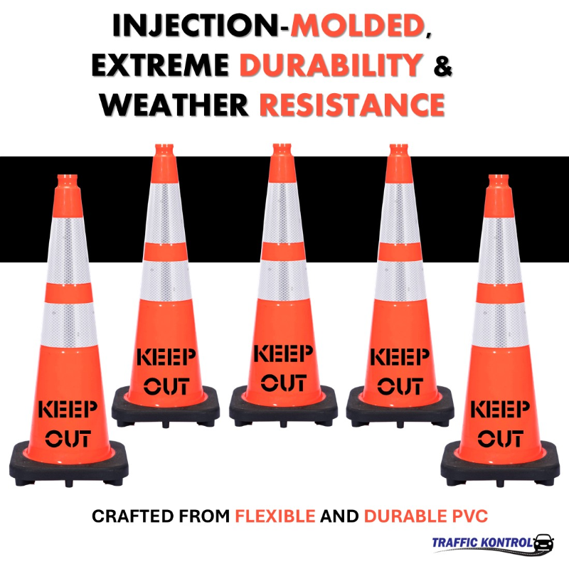 28 inch keep out traffic safety cone 10 lbs orange 6 inch 4 inch hi intensity reflective collars 5