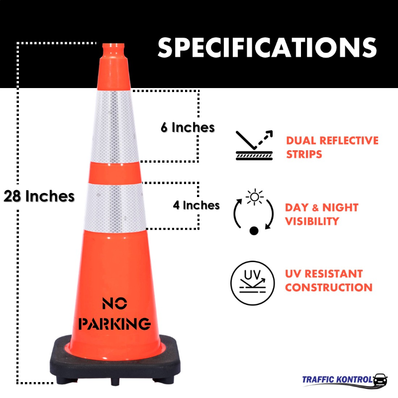 28 inch no parking traffic safety cone 10 lbs orange 6 inch 4 inch hi intensity reflective collars 1