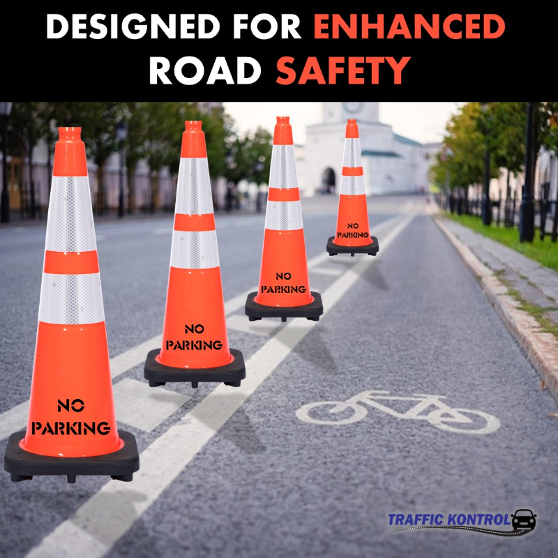 28 inch no parking traffic safety cone 10 lbs orange 6 inch 4 inch hi intensity reflective collars 4