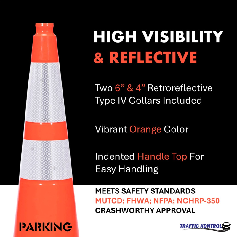 28 inch parking traffic safety cone 10 lbs orange 6 inch 4 inch hi intensity reflective collars 2