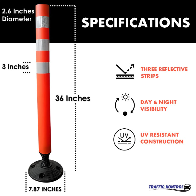 TrafficKontrolFlexibleDelineatorPost 36Height SurfaceMount Orange 2